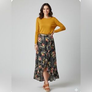 Magic Black Floral High Low Skirt